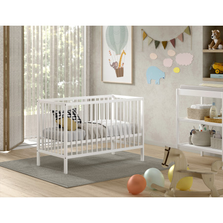 Lit bébé RUFUS 60 x 120 cm - Hêtre, blanc