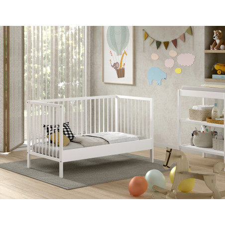 Lit bébé/junior RUFUS 70 x 140 cm - Hêtre, blanc