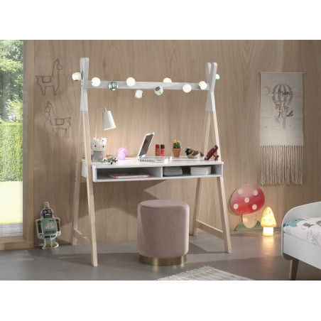 Bureau tipi SATSUKI - Pin massif, blanc