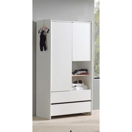 Armoire 2 portes SATSUKI - Pin massif, blanc