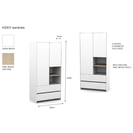 Armoire 2 portes SATSUKI - Pin massif, blanc