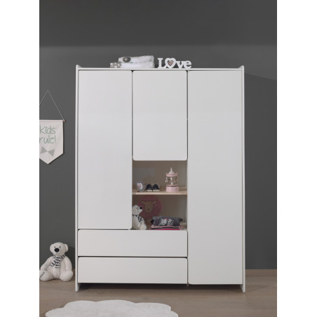 Armoire 3 portes SATSUKI - Pin massif, blanc
