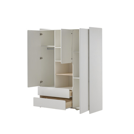 Armoire 3 portes SATSUKI - Pin massif, blanc