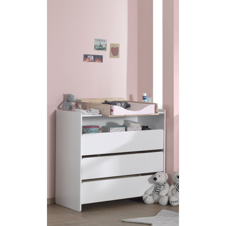 Commode 3 tiroirs SATSUKI - Pin massif, blanc