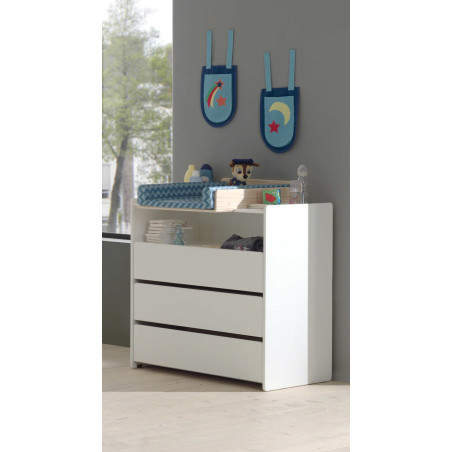 Commode 3 tiroirs SATSUKI - Pin massif, blanc
