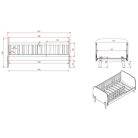 Lit junior SATSUKI 70 x 140 cm - Pin massif, blanc