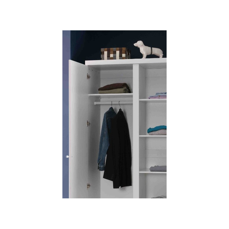Armoire 2 portes tringle supplémentaire DOROTHY - Pin massif, blanc