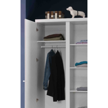 Armoire 2 portes tringle supplémentaire DOROTHY - Pin massif, blanc