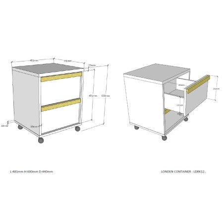 Caisson de bureau BERT - Panneaux de particules, anthracite