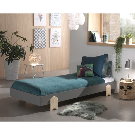 Lit arrow GEPPETTO 90 x 200 cm - Pin massif, gris