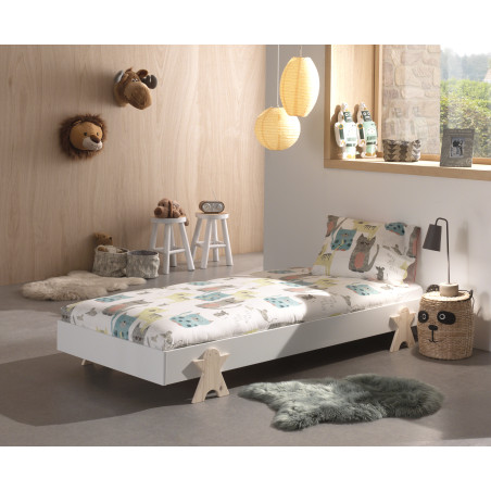 Lit smiley GEPPETTO 90 x 200 cm - Pin massif, blanc