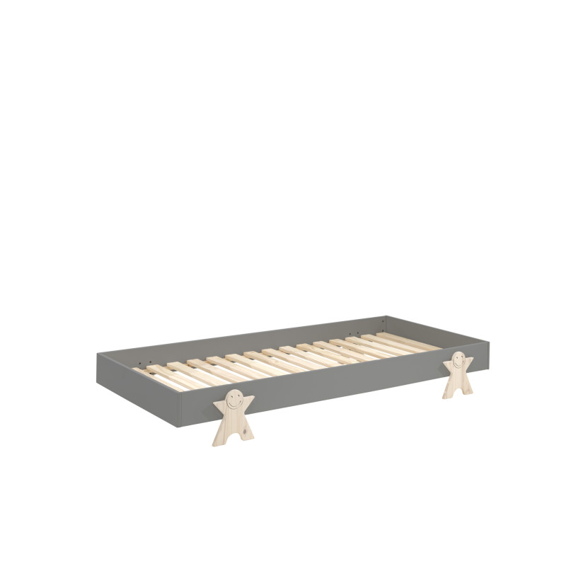 Lit smiley GEPPETTO 90 x 200 cm - Pin massif, gris