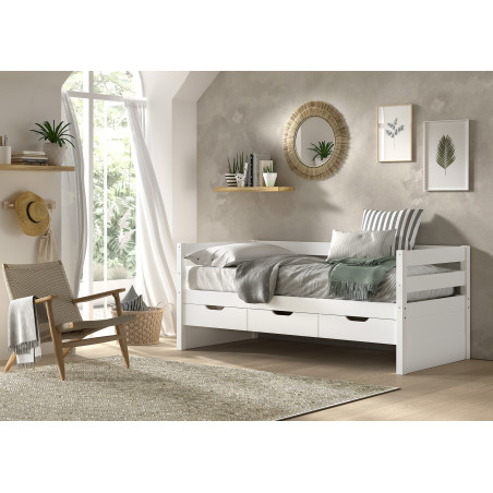 Lit capitaine (92) MADELEINE 90 x 200 cm - Pin massif, blanc