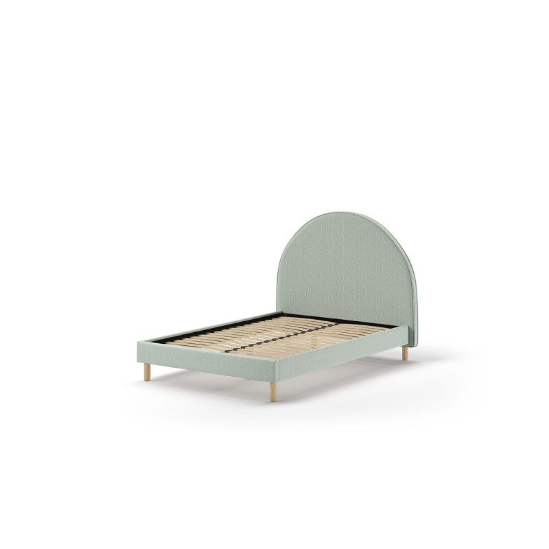 Lit bouclé SHEETA 140 x 200 cm - Hévéa, vert olive
