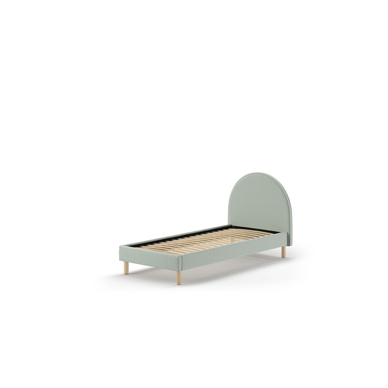 Lit bouclé SHEETA 90 x 200 cm - Hévéa, vert olive