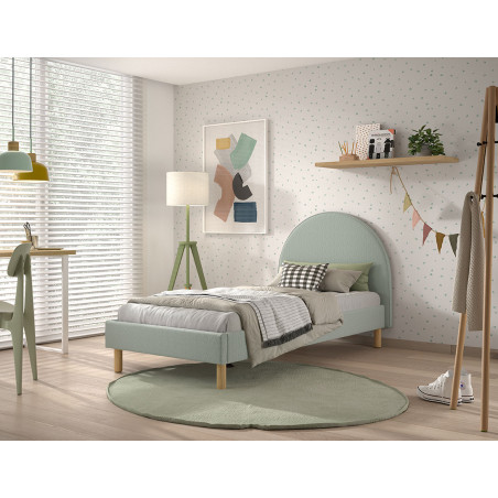 Lit bouclé SHEETA 90 x 200 cm - Hévéa, vert olive