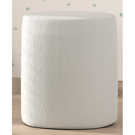 Pouf bouclé SHEETA - 100% Polyester, blanc