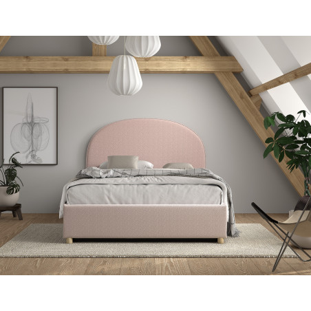 Lit coffre lit bouclé SHEETA 140 x 200 cm - Hévéa, rose