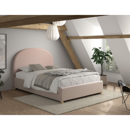 Lit coffre lit bouclé SHEETA 140 x 200 cm - Hévéa, rose