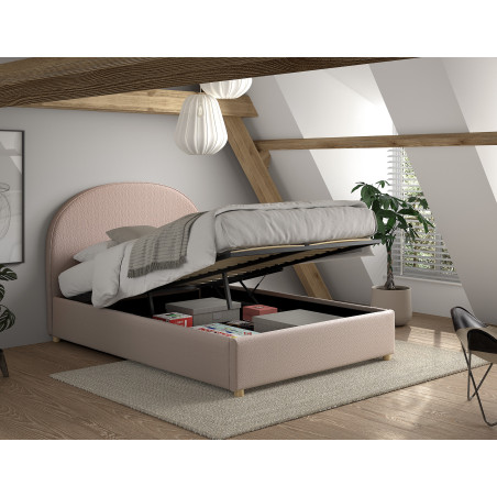 Lit coffre lit bouclé SHEETA 140 x 200 cm - Hévéa, rose