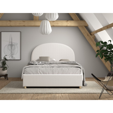 Lit coffre lit bouclé SHEETA 140 x 200 cm - Hévéa, blanc