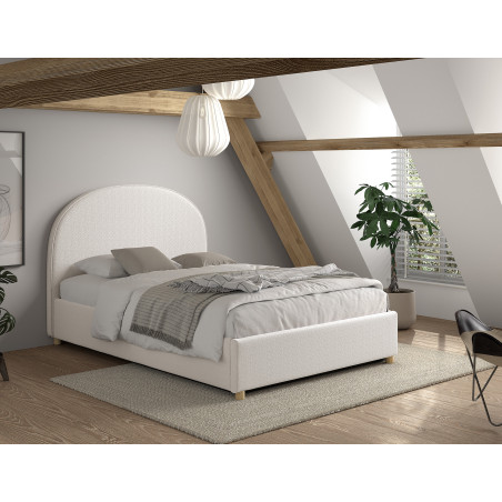 Lit coffre lit bouclé SHEETA 140 x 200 cm - Hévéa, blanc