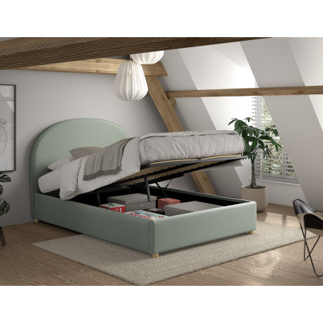 Lit coffre lit bouclé SHEETA 140 x 200 cm - Hévéa, vert