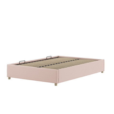 Lit coffre cadre de lit bouclé SHEETA 140 x 200 cm - Hévéa, rose