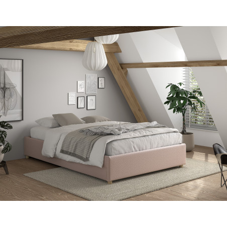Lit coffre cadre de lit bouclé SHEETA 140 x 200 cm - Hévéa, rose