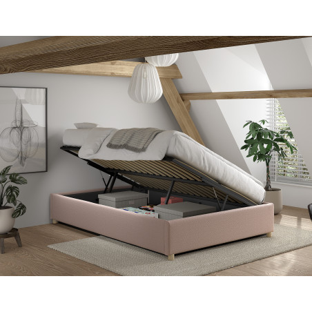 Lit coffre cadre de lit bouclé SHEETA 140 x 200 cm - Hévéa, rose