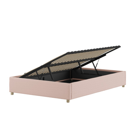 Lit coffre cadre de lit bouclé SHEETA 140 x 200 cm - Hévéa, rose