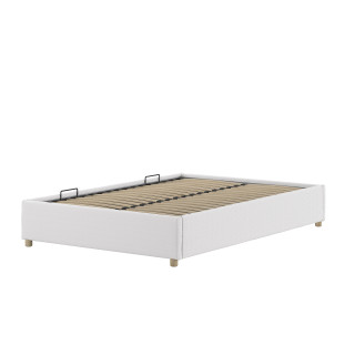 Lit coffre cadre de lit bouclé SHEETA 140 x 200 cm - Hévéa, blanc