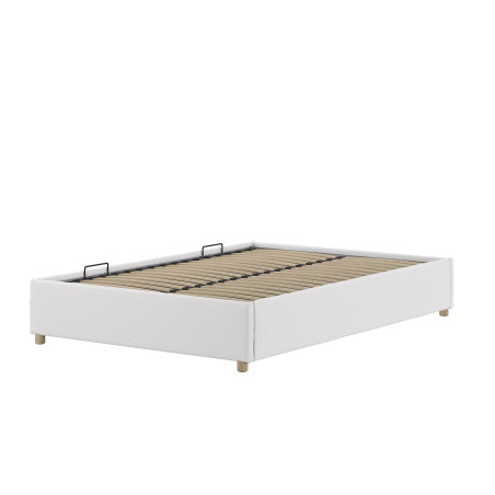 Lit coffre cadre de lit bouclé SHEETA 140 x 200 cm - Hévéa, blanc