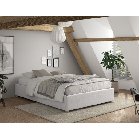 Lit coffre cadre de lit bouclé SHEETA 140 x 200 cm - Hévéa, blanc