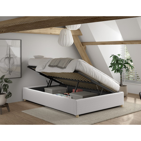Lit coffre cadre de lit bouclé SHEETA 140 x 200 cm - Hévéa, blanc