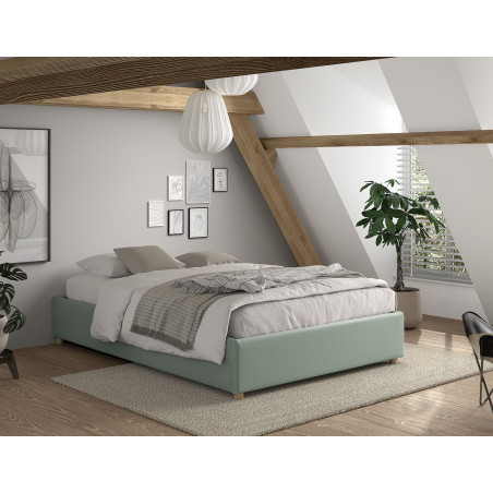 Lit coffre cadre de lit bouclé SHEETA 140 x 200 cm - Hévéa, vert