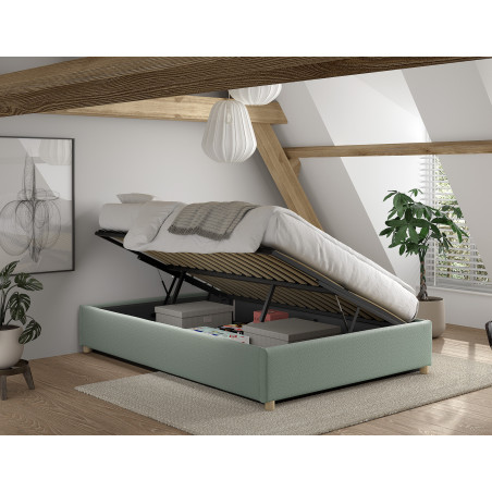 Lit coffre cadre de lit bouclé SHEETA 140 x 200 cm - Hévéa, vert