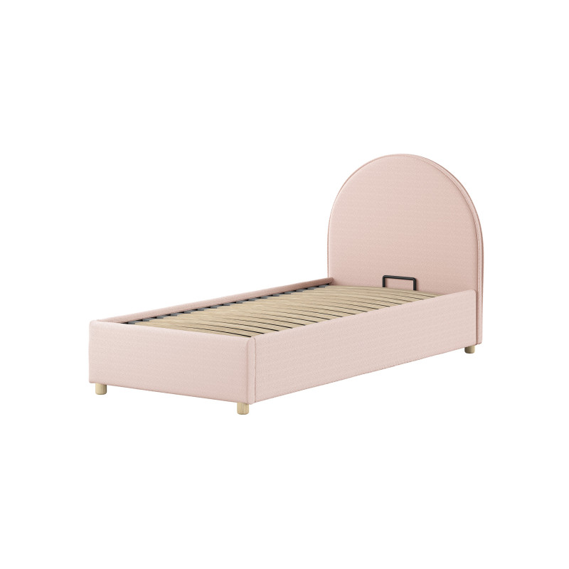 Lit coffre lit bouclé SHEETA 90 x 200 cm - Hévéa, rose