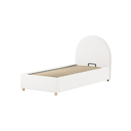 Lit coffre lit bouclé SHEETA 90 x 200 cm - Hévéa, blanc