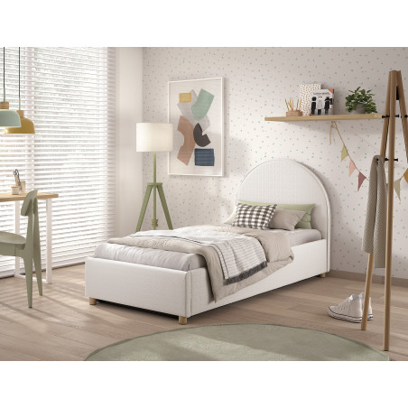 Lit coffre lit bouclé SHEETA 90 x 200 cm - Hévéa, blanc