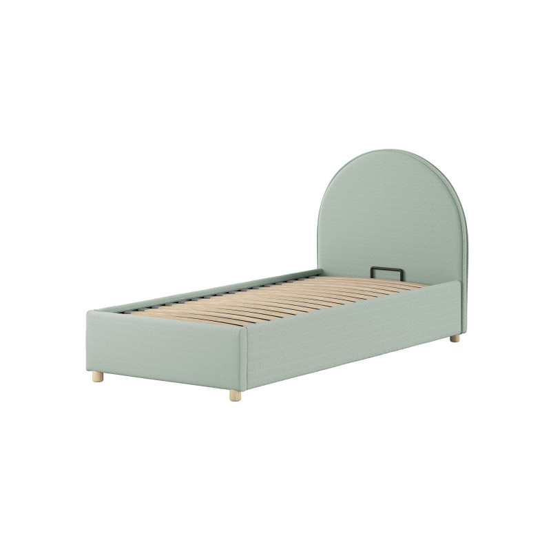 Lit coffre lit bouclé SHEETA 90 x 200 cm - Hévéa, vert