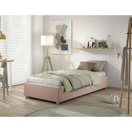 Lit coffre cadre de lit côté long bouclé SHEETA 90 x 200 cm - Hévéa, rose