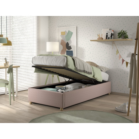 Lit coffre cadre de lit côté long bouclé SHEETA 90 x 200 cm - Hévéa, rose