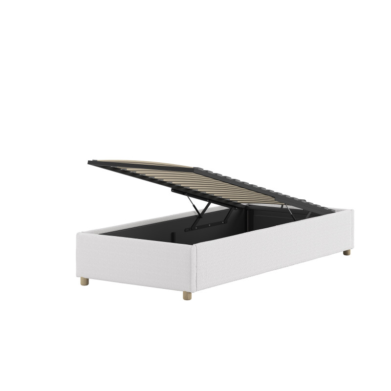Lit coffre cadre de lit côté long bouclé SHEETA 90 x 200 cm - Hévéa, blanc