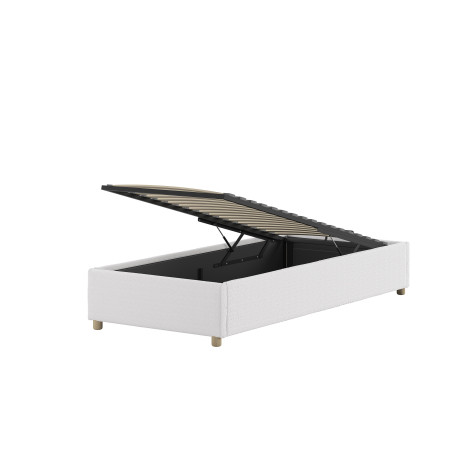 Lit coffre cadre de lit côté long bouclé SHEETA 90 x 200 cm - Hévéa, blanc