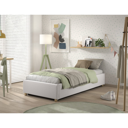Lit coffre cadre de lit côté long bouclé SHEETA 90 x 200 cm - Hévéa, blanc