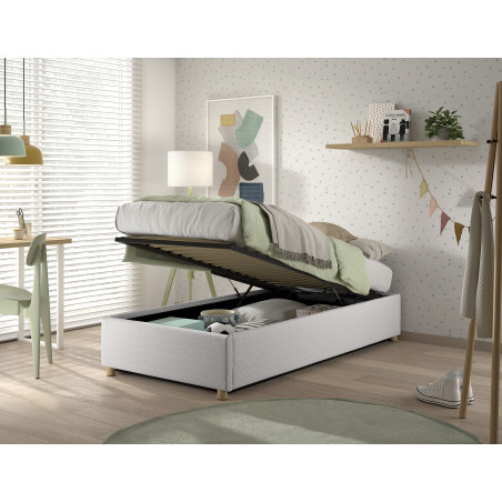 Lit coffre cadre de lit côté long bouclé SHEETA 90 x 200 cm - Hévéa, blanc
