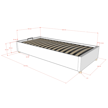 Lit coffre cadre de lit côté long bouclé SHEETA 90 x 200 cm - Hévéa, blanc