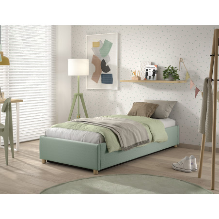 Lit coffre cadre de lit côté long bouclé SHEETA 90 x 200 cm - Hévéa, vert