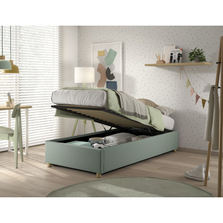 Lit coffre cadre de lit côté long bouclé SHEETA 90 x 200 cm - Hévéa, vert